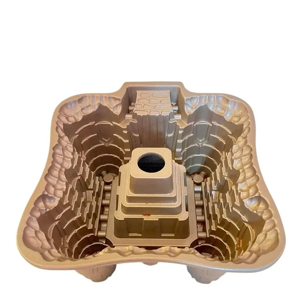 Nordic Ware Castle Cake Pan 10 Cup Heavy Cast Aluminum Mold Gold USA